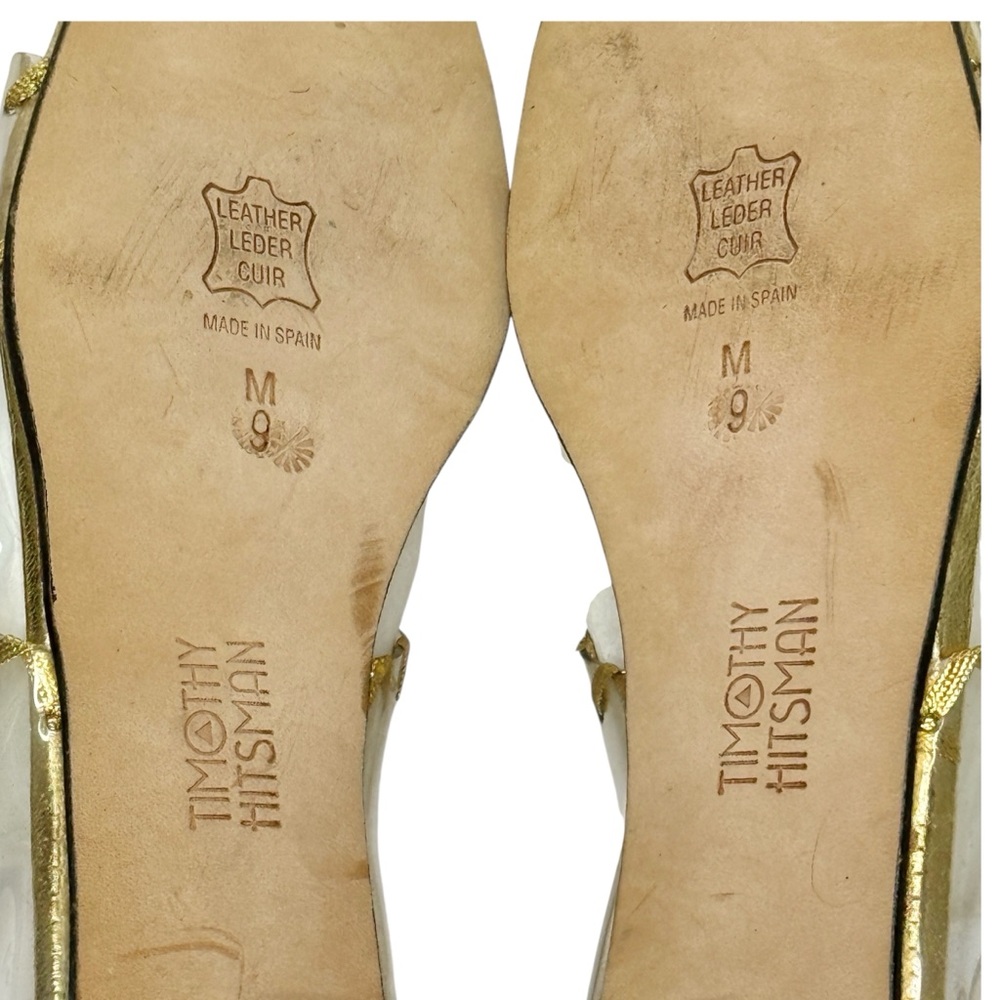 Vintage TIMOTHY HITSMAN Gold Leather‎ Sandals Size 9 Made in Spain - Picture 10 of 10